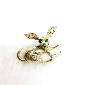 Vintage Gold Tone Rhinestone Chihuahua Brooch